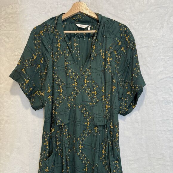 TOAST Bryn Midi Dress Pockets Green Navigation Print Floral Crepe Large - Picture 4 of 12